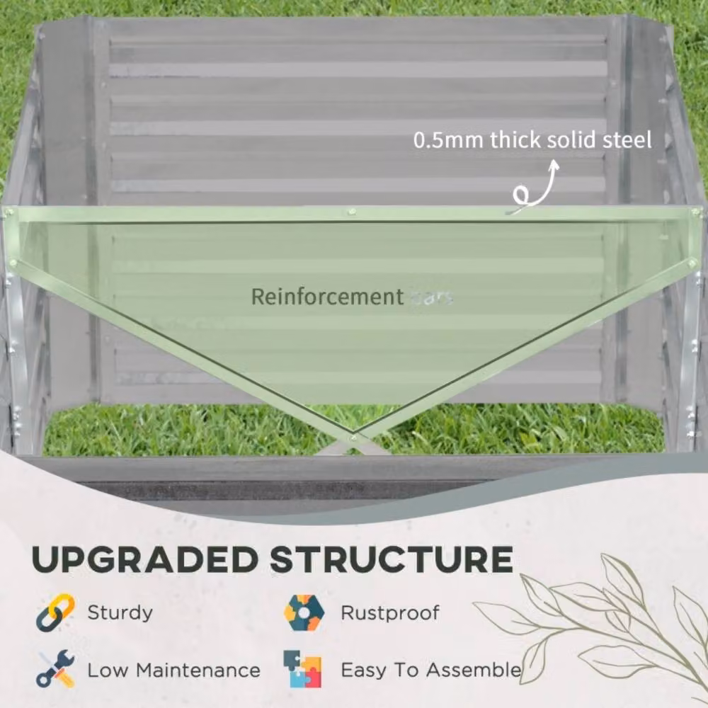 STILVORA Set of 2 Grey Steel Raised Garden Beds W/D/H: 180 x 90 x 59 cm – 5