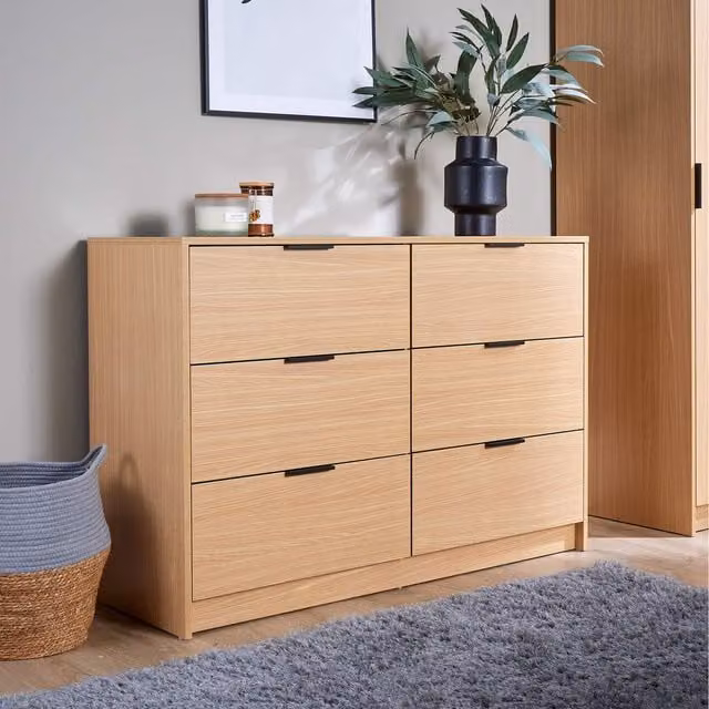 Home Source Phoenix Wide 6 Drawer Storage Chest in Oak Effect