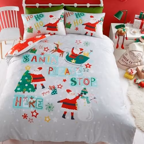 Bedlam Christmas Glow in the Dark Reversible Duvet Cover Set with Pillowcases in Grey and Red, W/D/H: 200 x 200 cm