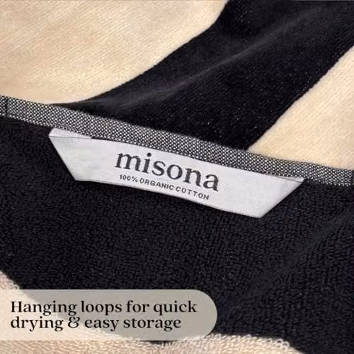 Misona Large Organic Cotton Beach Towel in Black and Natural Stripe, W/D/H: 90 x 180 cm, GOTS-Certified Dual-Sided Terry and Velour – 6
