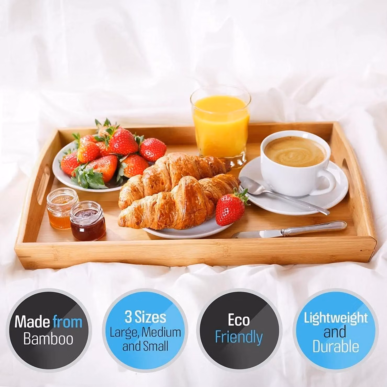 MANTRARAJ Set of 3 Brown Rectangular Bamboo Serving Trays with Handles – 5
