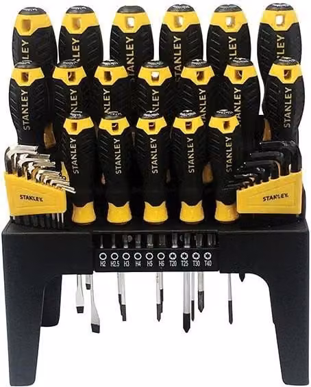 Stanley 44 Piece Manual Screwdriver Set in Yellow and Multicolour Benchtop Rack – 1