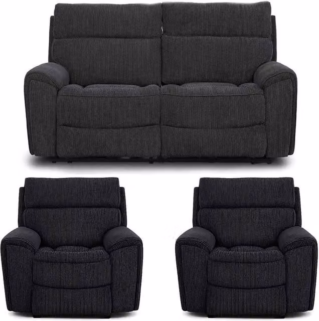 Furnishings For Less UK Lois Black Fabric 3 Piece Electric Reclining Sofa Suite with USB Charging – 1