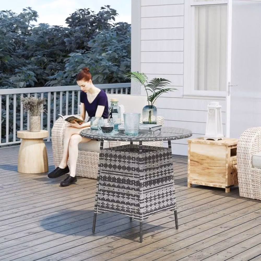NESTLUNE Grey Polyrattan Rectangular Garden Table for Patio, Balcony or Terrace – 2
