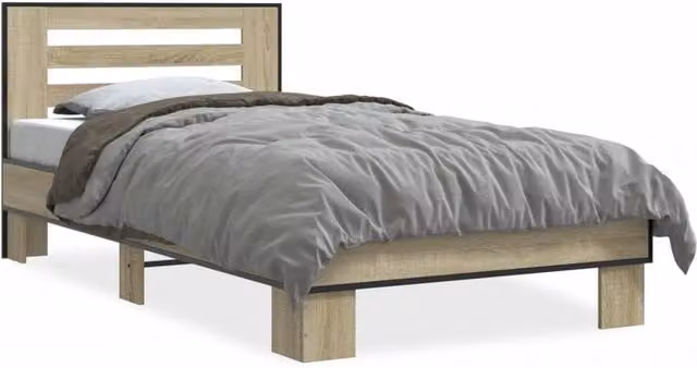 Berkfield Home Sonoma Oak Small Single Bed Frame in Light Oak, W/D/H: 75 x 190 x 33 cm