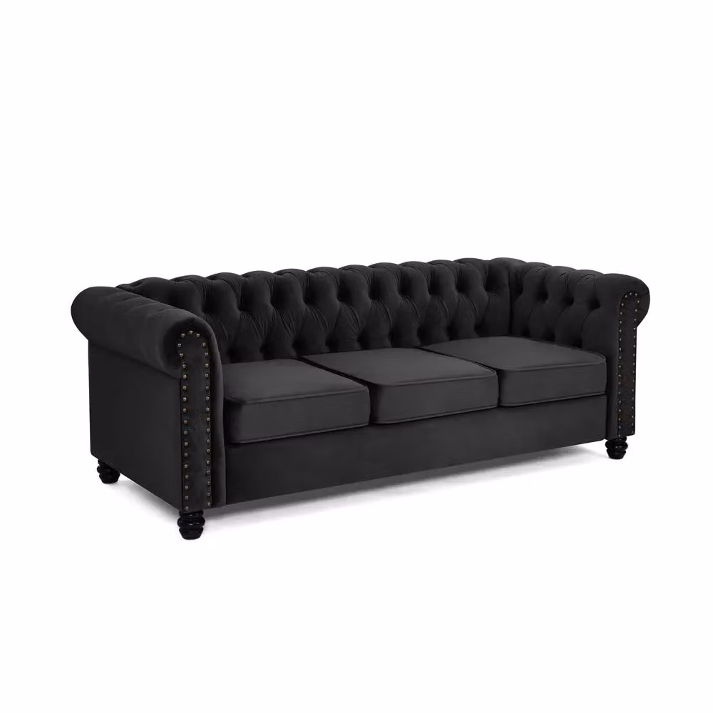 Home Detail Chester 3 Seater Black Velvet Chesterfield Sofa – 2