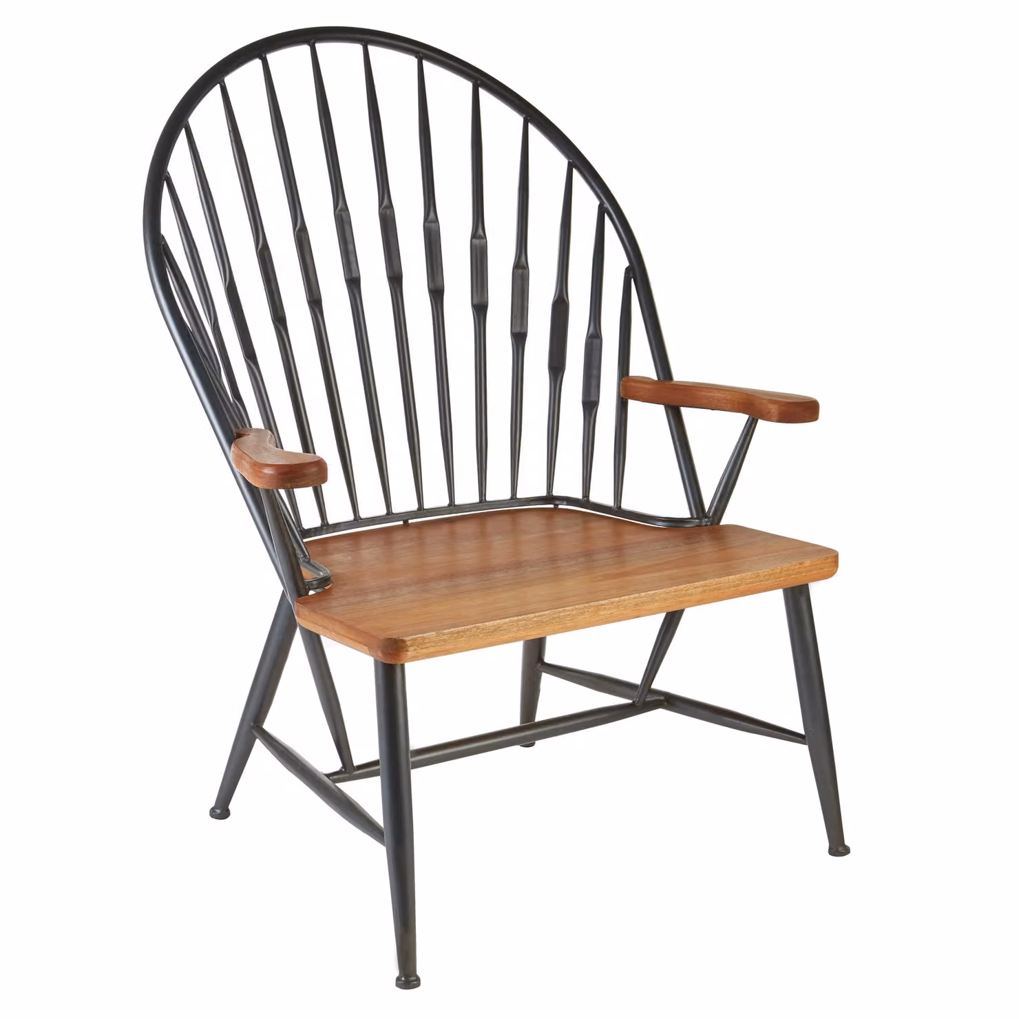 Orsina Industrial Walnut Wood and Metal Armchair in Brown – 2