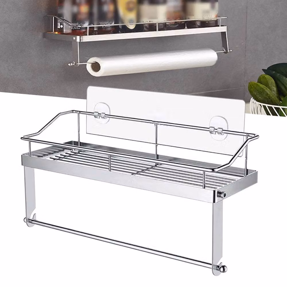 Ventryn Stainless Steel Adhesive Paper Towel Holder Wall Mount Storage Basket in Silver – 2