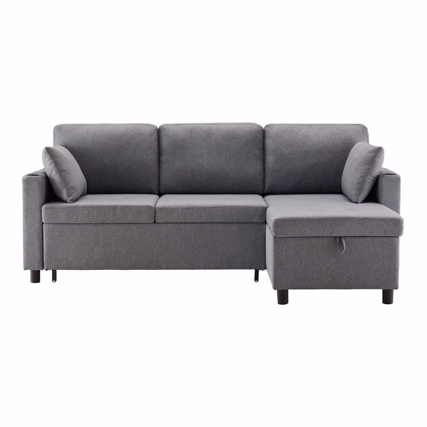Aosom UK Grey L-Shaped 3 Seater Corner Sofa Bed with Storage, Cup Holders and Magazine Pockets, W/D/H: 212 x 141 x 87.5 cm – 2