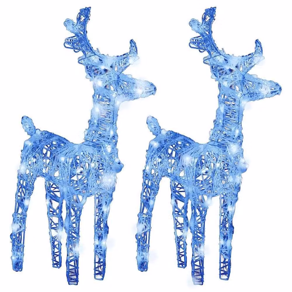 Berkfield Home Beautiful Christmas Reindeers, 2 Piece Blue Acrylic Set with 80 LEDs – 3