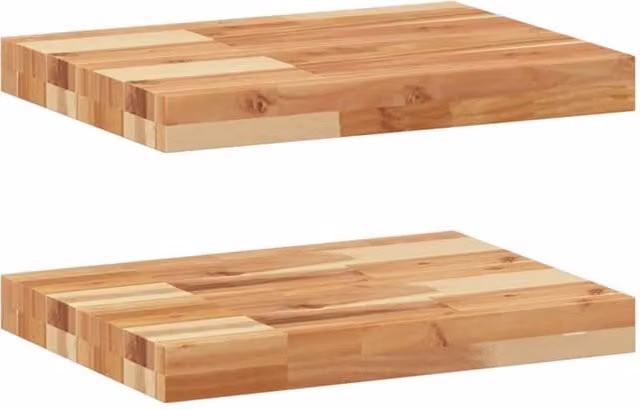 Berkfield Home Set of 2 Brown Oil Finished Solid Wood Acacia Floating Shelves, W: 60 cm, D: 30 cm, H: 4 cm