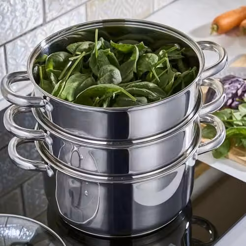 Cooks Professional 3 Tier Stainless Steel Steamer Pan in Silver with Glass Lid, Diameter: 24 cm – 3