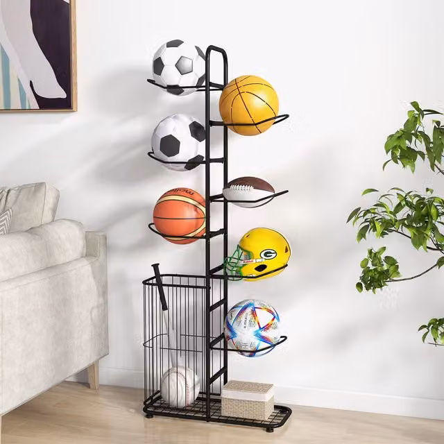 Costway 7-Tier Metal Basketball Storage Rack and Sports Equipment Display Organizer in Black – 1