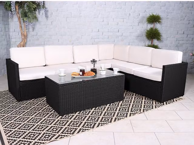 Royalcraft Berlin Corner Lounging Set in Black Rattan and Metal