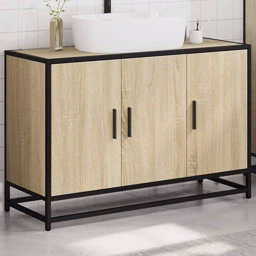 Berkfield Home Elegant Bathroom Sink Cabinet in Sonoma Oak and Beige, W/D/H: 90 x 33 x 60 cm – 2