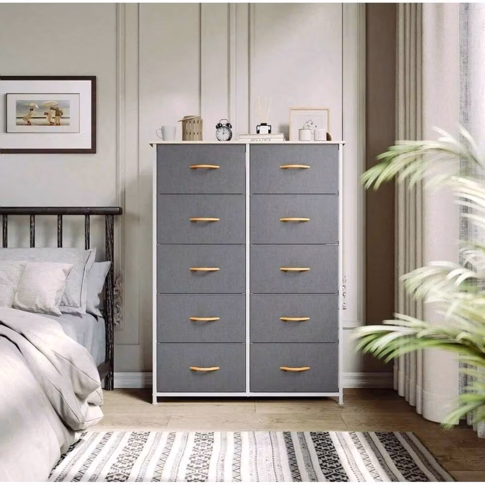 VOGREX 10 Drawer Bedroom Storage Chest with Grey Steel Frame in Dark Grey – 2