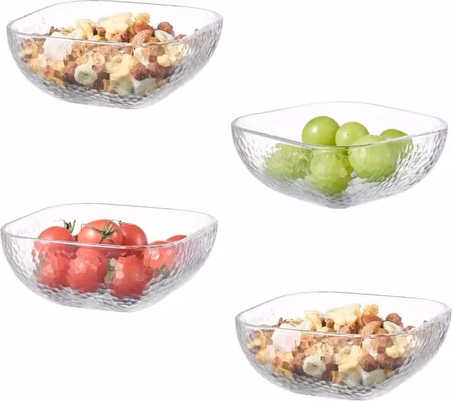 Eden & Willow Set of 4 Transparent Hammered Glass Serving Bowls, 500 ml each