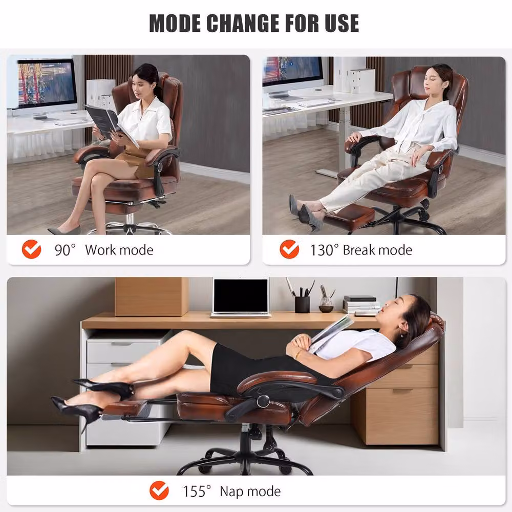 FURNITURE ONE Brown PVC Leather Effect Ergonomic Gaming Chair with Footrest, Headrest and Lumbar Support – 2