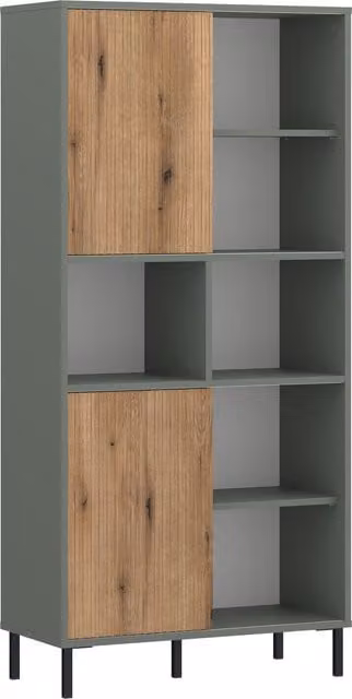 Furniture To Go Modern Green and Oak 2 Door Bookcase with Internal Shelves