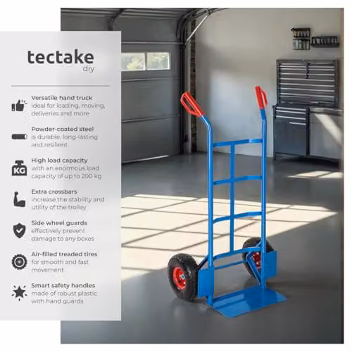tectake Heavy-Duty Sack Barrow with Steel Frame and Pneumatic Tyres, Blue – 2