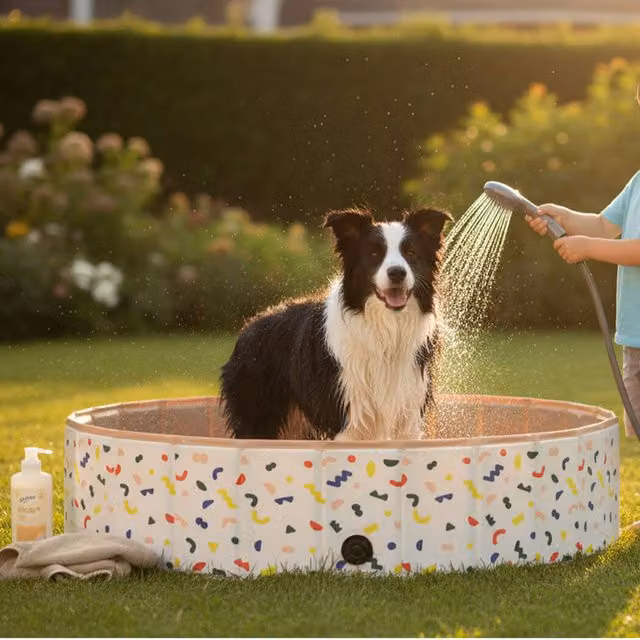 Skylos Foldable Dog Swimming Pool and Pet Bath, White, W/D/H: 120 x 120 x 30 cm