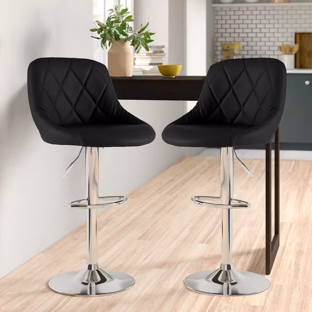 Set of Two Neo Madrid Black Faux Leather Swivel Barstools with Chrome Metal Frame