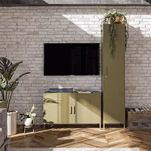 DHP Furniture Bradford Green Metal 2 Door Industrial Accent Cabinet with Internal Shelves W/D/H: 64 x 40 x 100 cm – 2