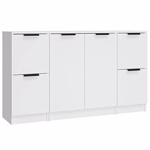 vidaXL Set of 3 White Engineered Wood Sideboards for Living Room Storage and Organisation