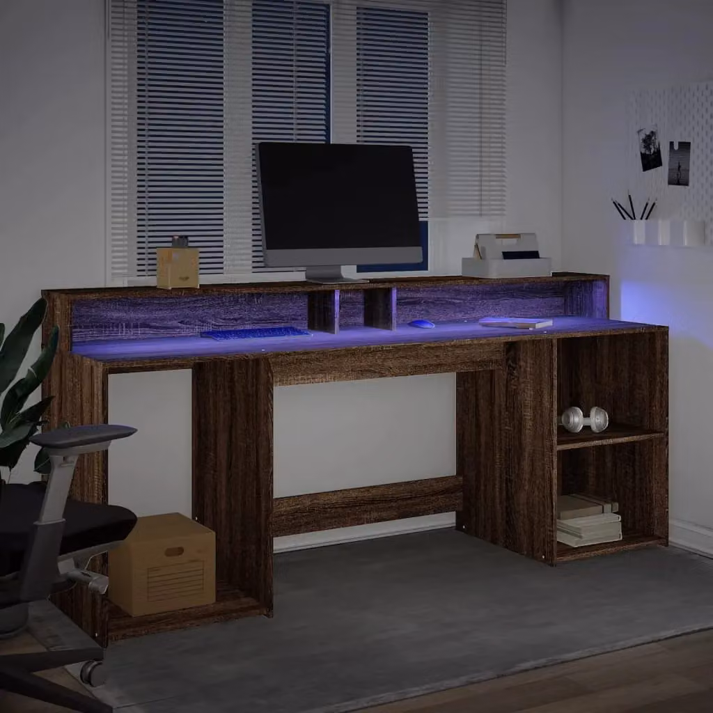 Berkfield Home Brown Oak Gaming Desk with LED Lights, W/D/H: 200 x 55 x 91 cm – 5