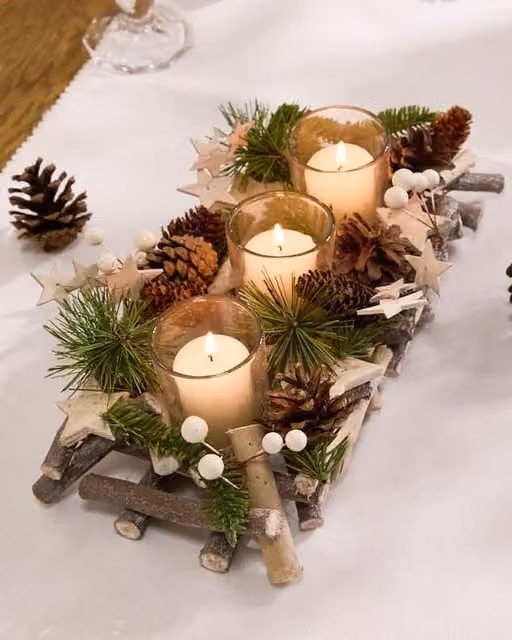 Dibor Nordic Scandinavian Christmas Tabletop Decoration, Multicolour Floral Tealight Candle Holders, Height: 30 cm