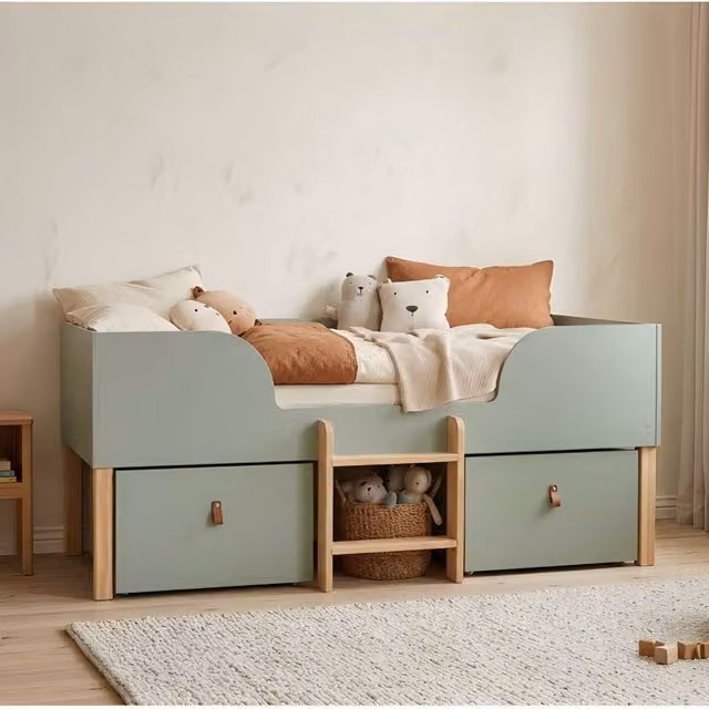 Nöa and Nani Arvid Shorty Cabin Bed in Green with Storage Drawers, Junior Size, W/D/H: 160 x 70 cm