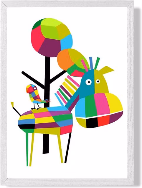 ARTZE Zebra Bright Geometric Animal Framed Print in White, A2 Size – 1
