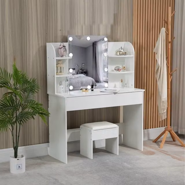 Westwood Modern White Dressing Table with Hollywood LED Mirror