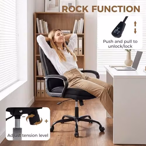 HOMCOM Black Fabric Task Chair with Armrests and Swivel Castors for Home Office – 6