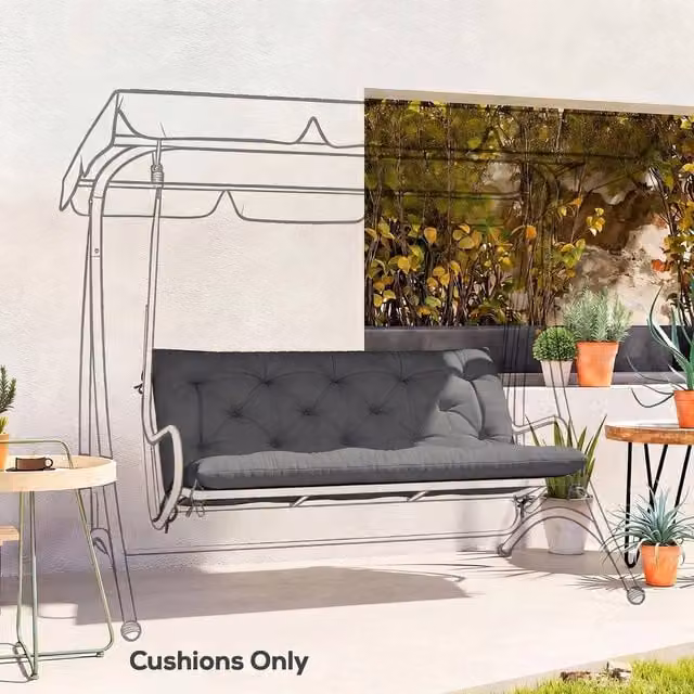EONLION Grey Rectangular Garden Bench Cushion with Ties, Width: 100 cm – 1