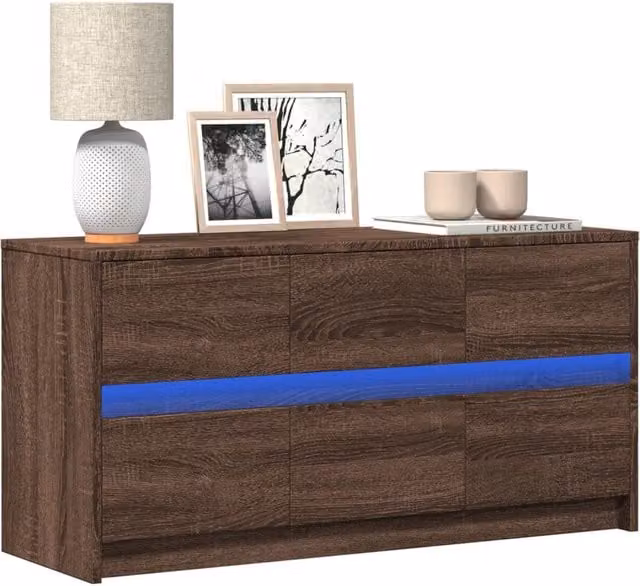 Berkfield Home Modern Brown Oak TV Cabinet with Integrated LED Lighting, W/D/H: 100 x 34 x 50 cm – 1