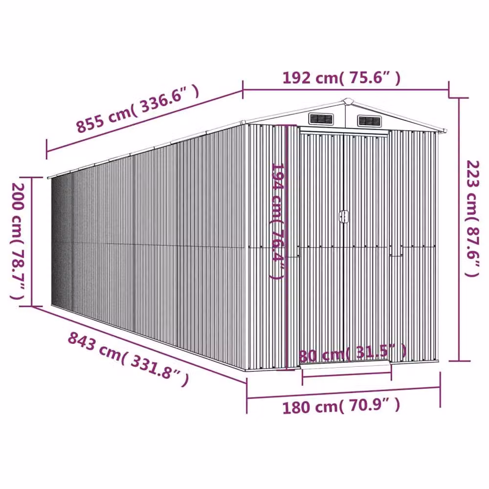 Berkfield Home Garden Shed in Dark Brown Galvanised Steel, W/D/H: 192 x 855 x 223 cm – 4
