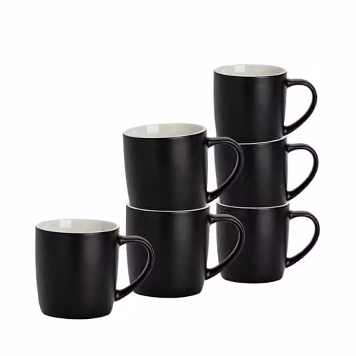 Argon Tableware Matte Black Stoneware Coffee Mugs, 350ml, Pack of 6 – 1