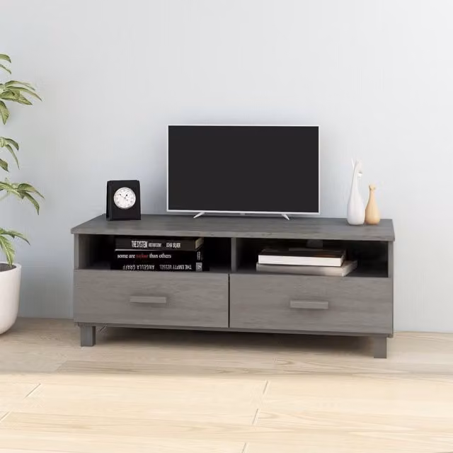 Berkfield Home HAMAR TV Cabinet in Light Grey Solid Pine Wood, W/D/H: 106 x 40 x 40 cm – 1