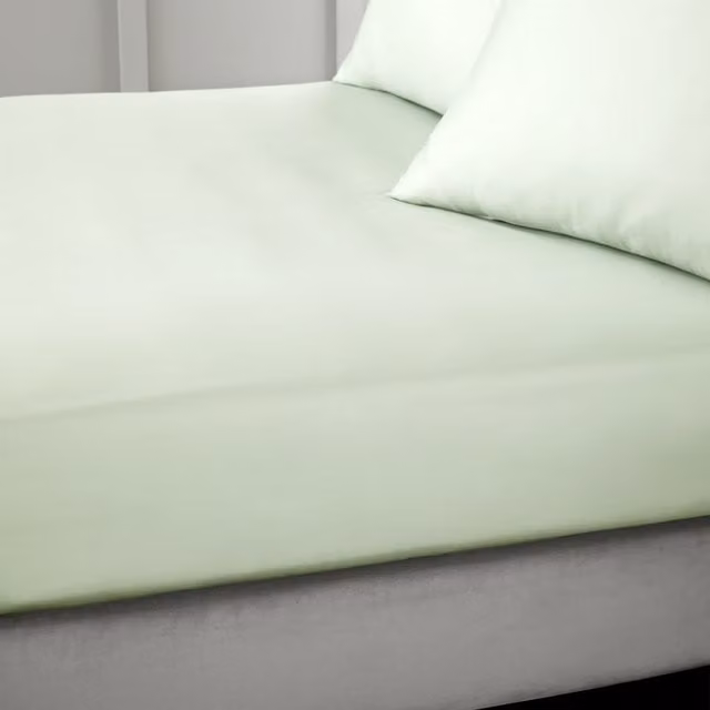 Bianca 400 Thread Count Cotton Mako Satin Fitted Sheet Green W/D/H: 200 x 200 x 36 cm