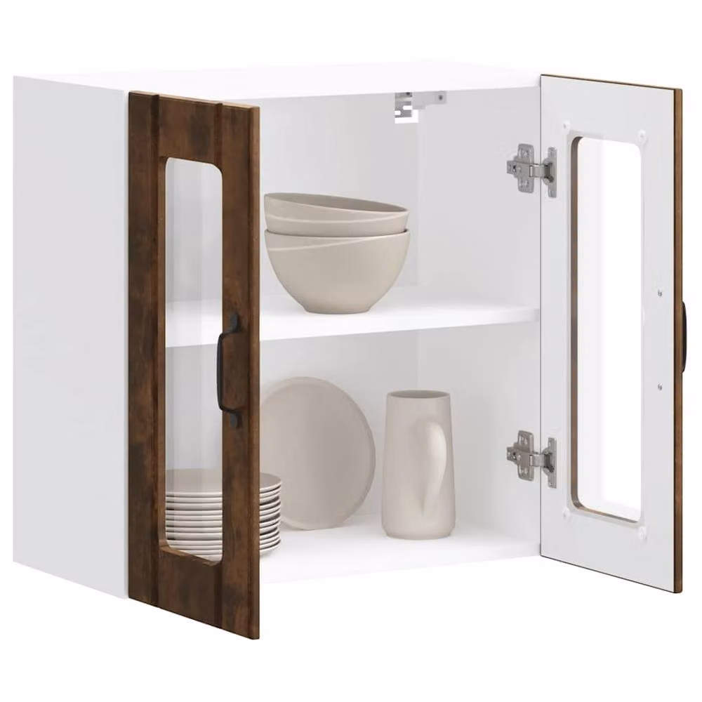 Berkfield Home Lucca Kitchen Wall Cabinet with Glass Door in Smoked Oak Brown, W/D/H: 60 x 31 x 25 cm – 3