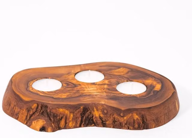 Verano Spanish Ceramics Rustic Olive Wood Tea Light Holder, Brown and Beige, Diameter: 20 cm