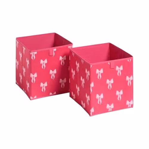 OHS Set of 2 Bow Print Fabric Storage Cubes in Pink, W/D/H: 27.0 x 27.0 x 27.0 cm