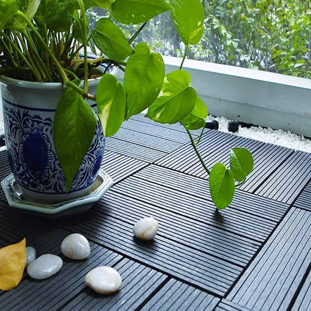 NESTLUNE 11-Piece Interlocking WPC Outdoor Decking Tiles in Dark Grey and Black – 3