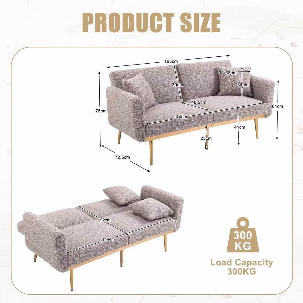 Direct Wicker Modern Grey Bouclé 2-Seater Sofa Bed with Adjustable Backrest and Scatter Cushions – 2
