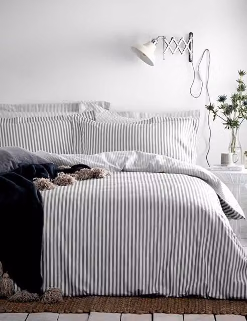 YARD Hebden Striped Cotton Reversible Bedding Set, Grey Mix, Single (3 ft)