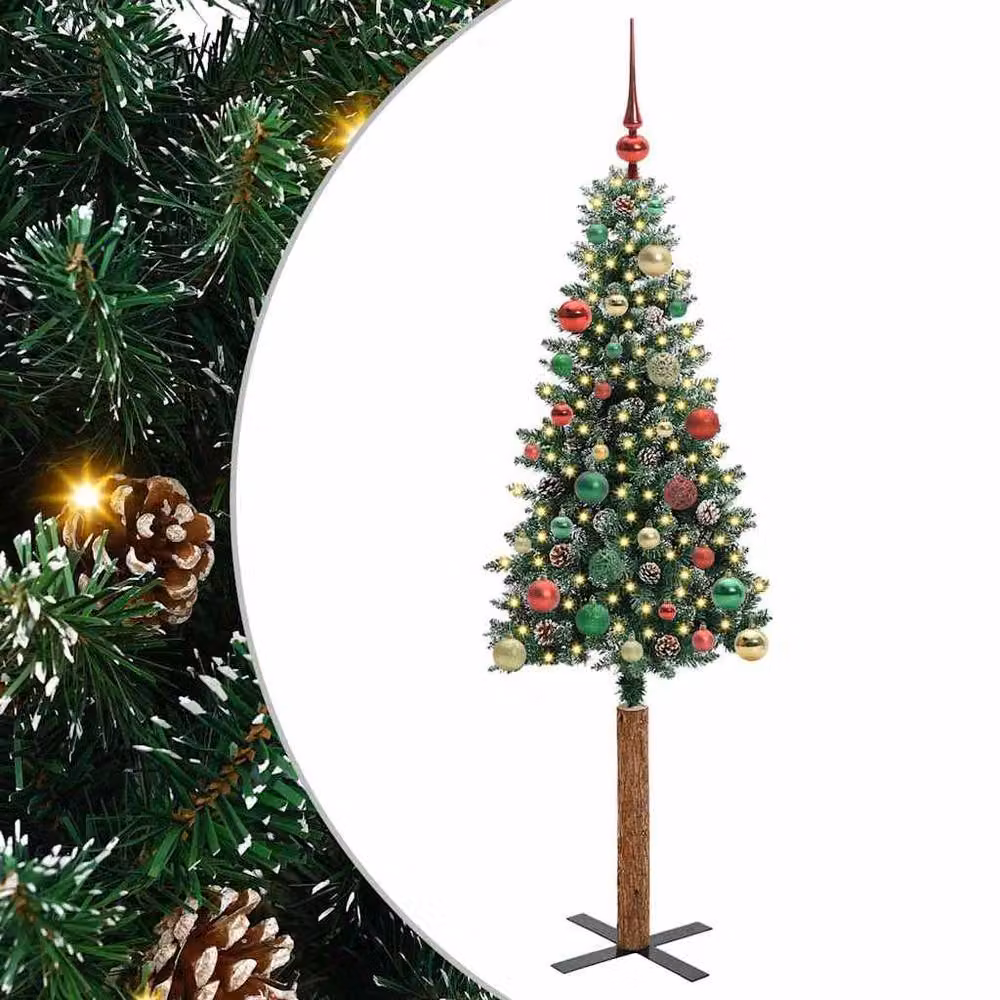 Berkfield Home Slim Christmas Tree with 150 LEDs in Green and White, Height: 150 cm – 2