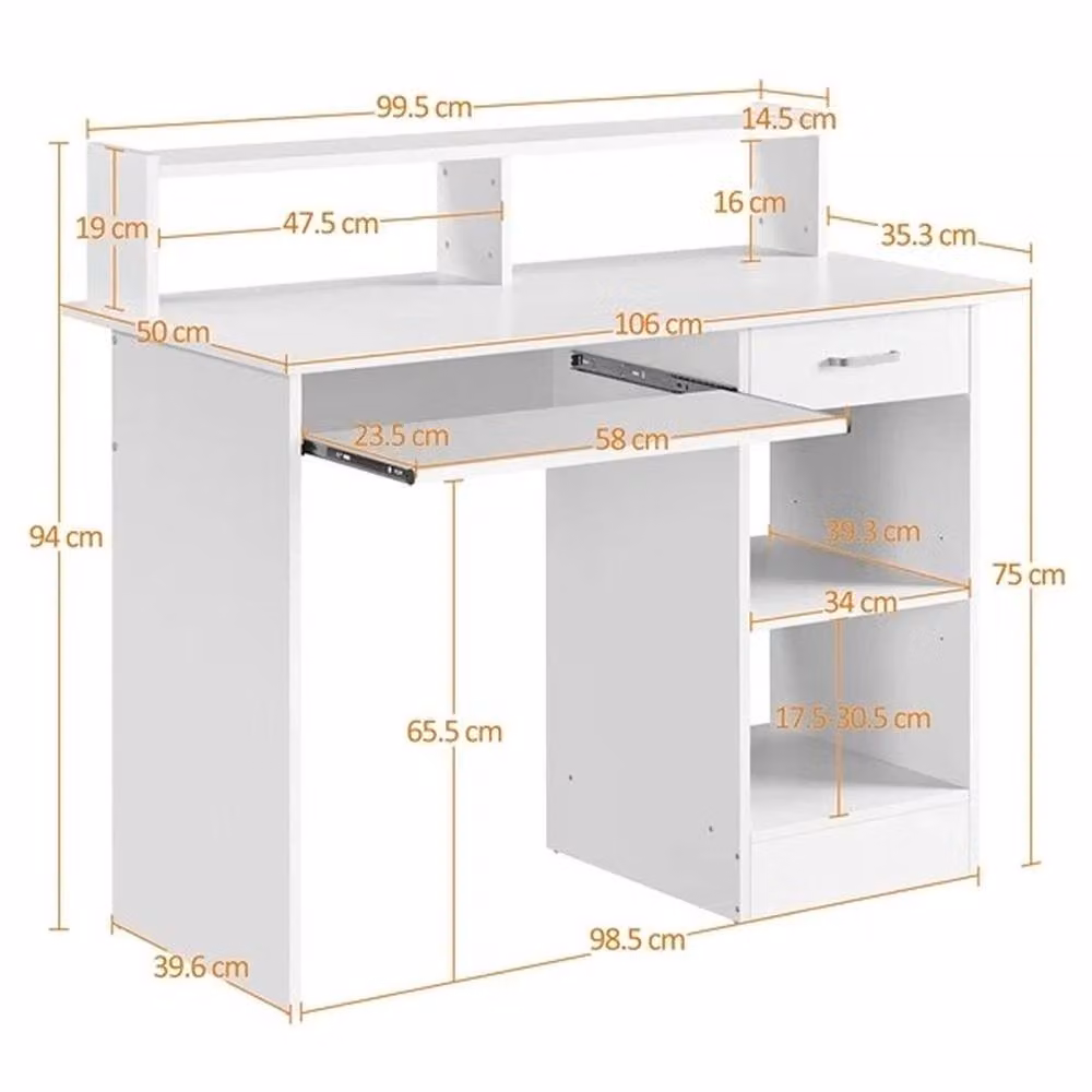 EONLION Modern White Computer Desk with Drawers and Shelves – 2