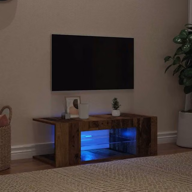 Berkfield Home TV Cabinet with Integrated LED Lights in Old Wood Brown, W/D/H: 90 x 39 x 30 cm – 1