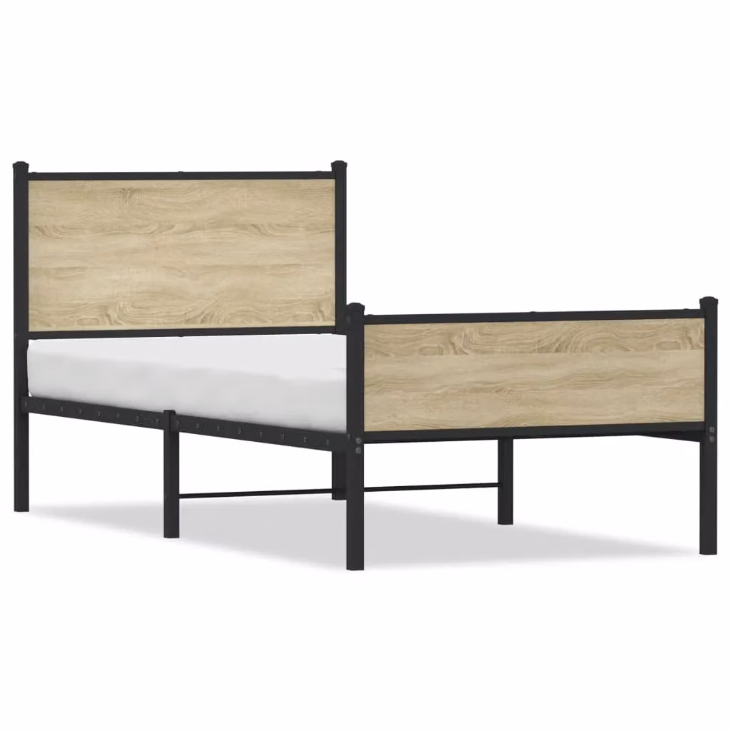Berkfield Home Metal Bed Frame in Sonoma Oak Brown, W/D/H: 90 x 190 cm Single – 2